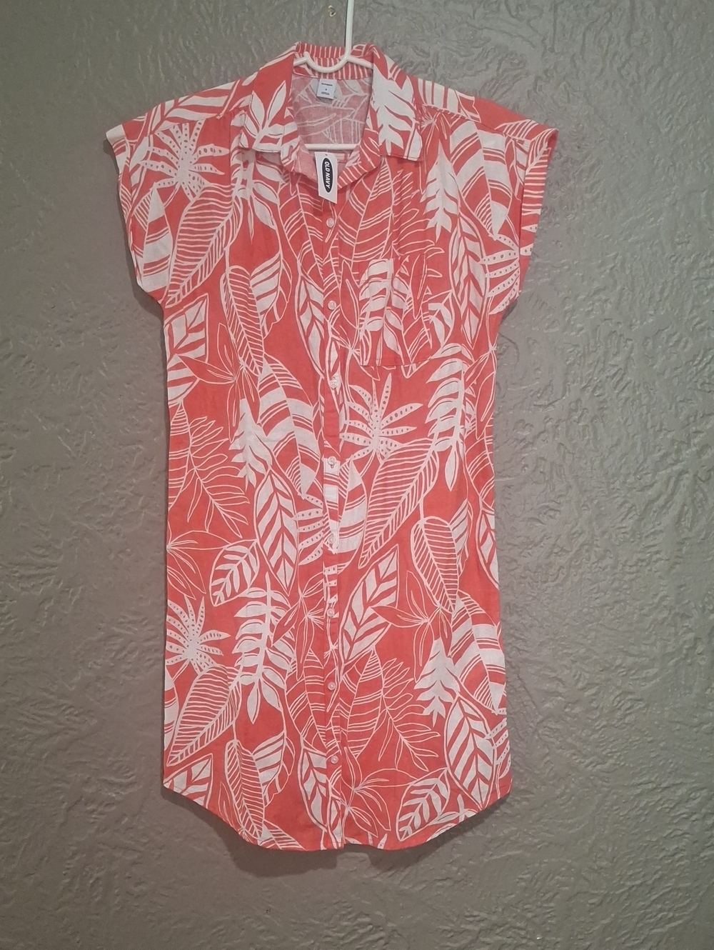 N.W.T Old Navy Coral Tropical Print Button-Up Dress Size S